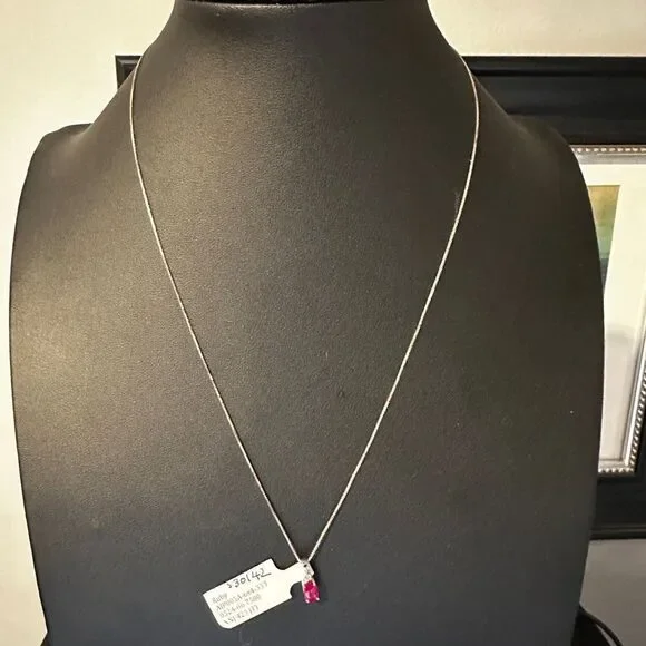 NWT 6x4mm, .60ct Ruby, diamond pendant in WG w/ ~17.75" WG box chain necklace! - Picture 15 of 17